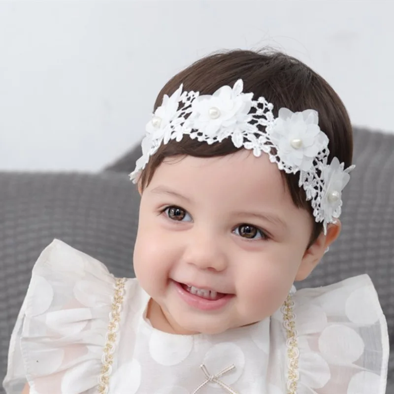 Adorable Lace Floral Baby Headband White - Comfortable, Secure Hair Solution & Perfect Gift for Little Girls