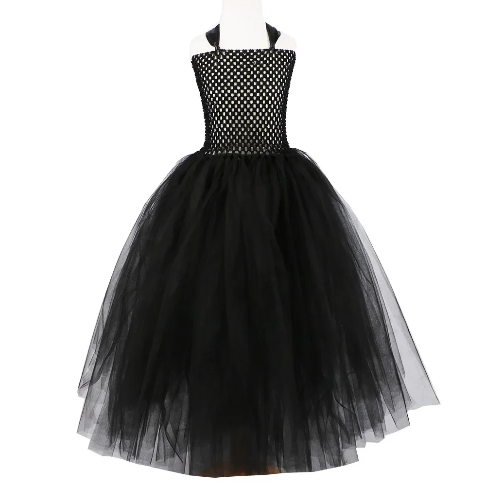 Handgefertigtes Tutu-Prinzessinnenkleid für Mädchen, Cosplay-Kostüm Böse Königin, Schwarzes Netzgewebe, Karnevalsparty, Zauberstab, Dämonische Hexenkleider – Detail 6