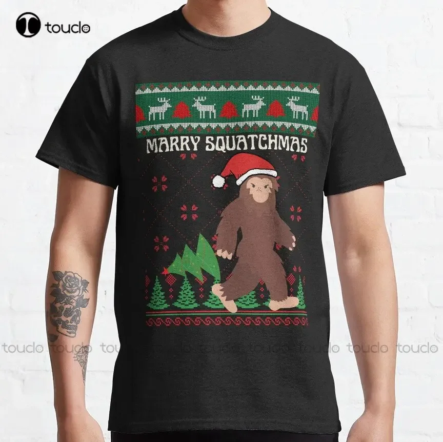 Ugly Holiday Sweaters | Bigfoot Marry Squatchmas Sweatshirts Classic T-Shirt Tee Shirts For Men Creative Funny Tee Custom Gift