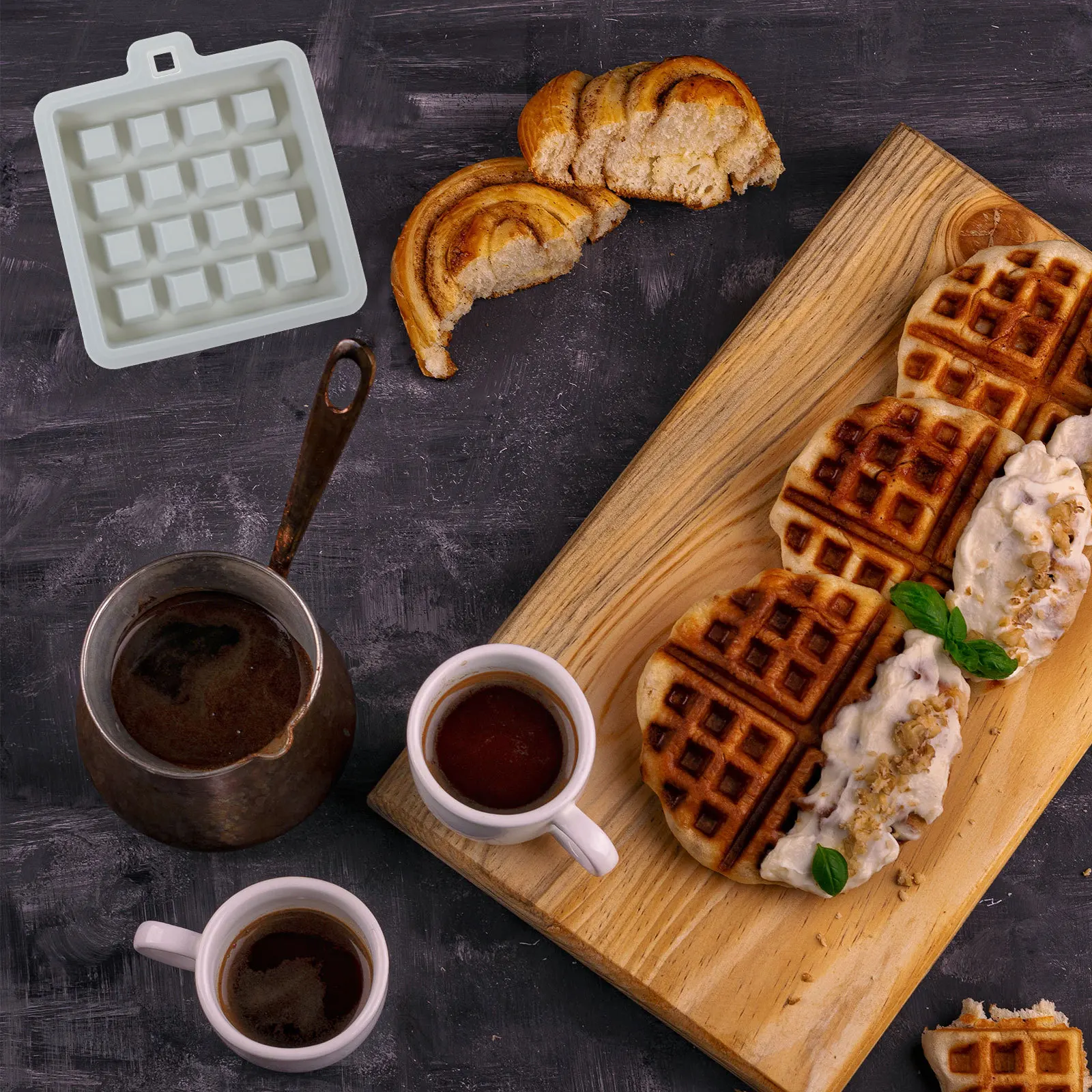 

2 pcs Waffle Rectangle Square Baking Waffle Mold Non-Stick Baking Cake Mold For Kitchen Bakery Home Cooking Tool