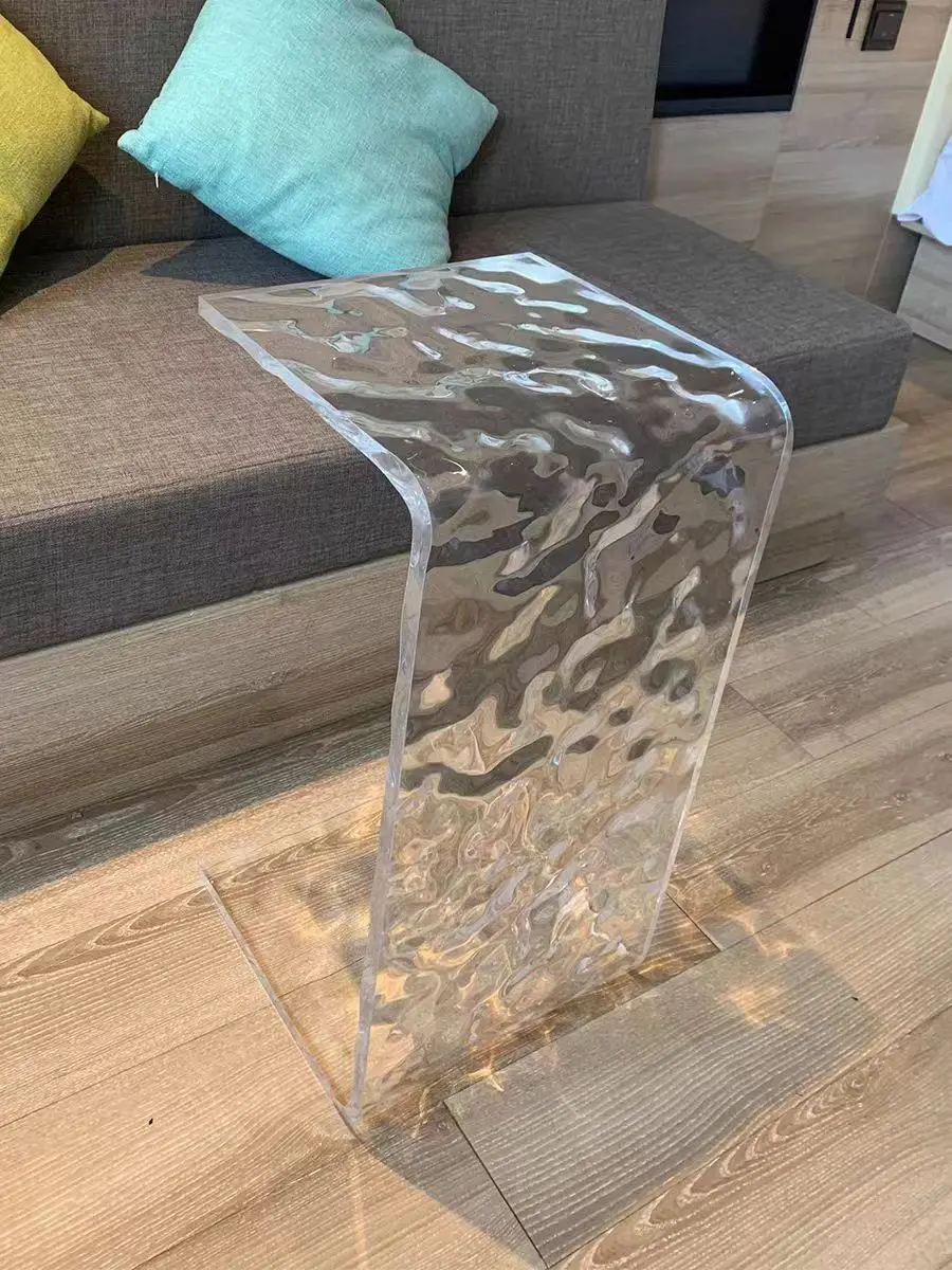 Modern Acrylic Water Ripple Pattern Edge Table Sofa Luxury Small Side Table Bay Window Small Coffee Table Transparent Corner Tab