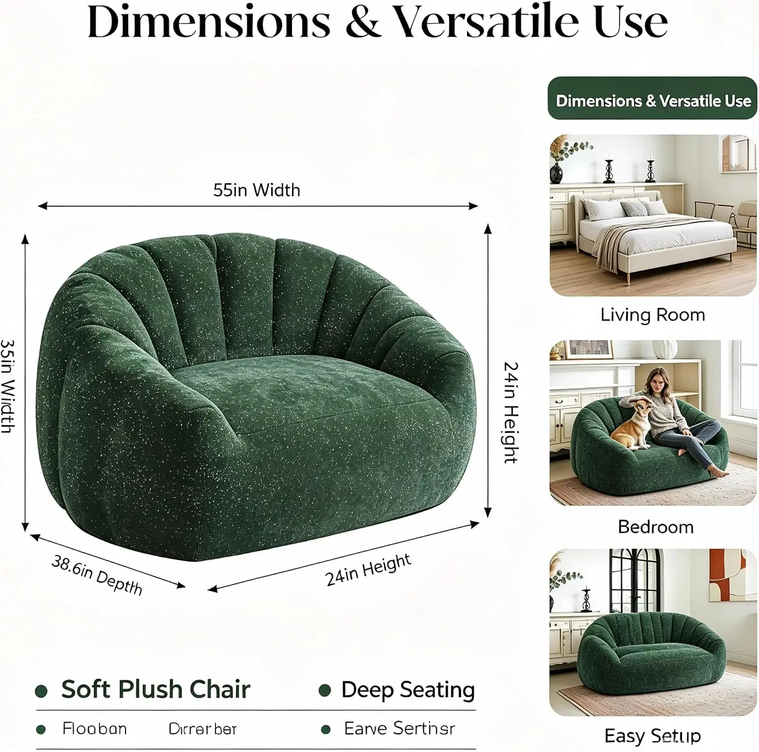 Oversized Bear Paw Bean Bag Sofa with Armrest, Plush Shiny Silver Thread Faux Fur Comfy Lazy Beanbag Chair Complete with Sponge