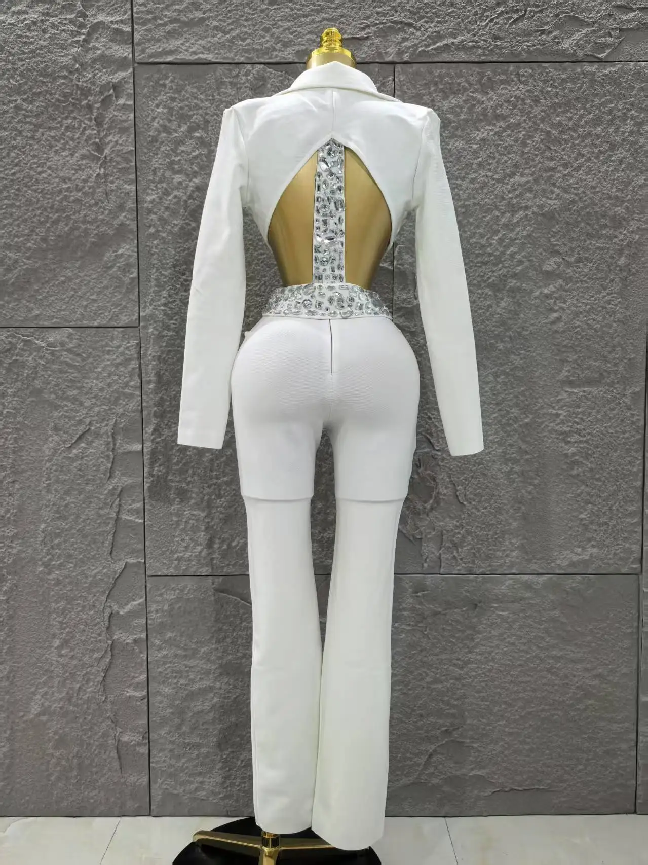 Glamour noir blanc femmes à manches longues Sexy col en v brillant cristal 2 pièces moulante ensemble de pansement célébrer soirée