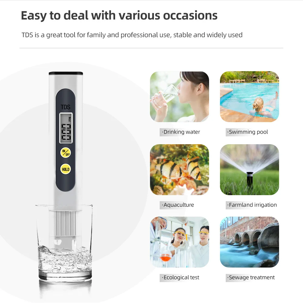 TDS Meter Digital Water Tester 0-9990ppm Drinking Water Quality Analyzer Monitor Filter Rapid Test Aquarium Hydroponics Pools