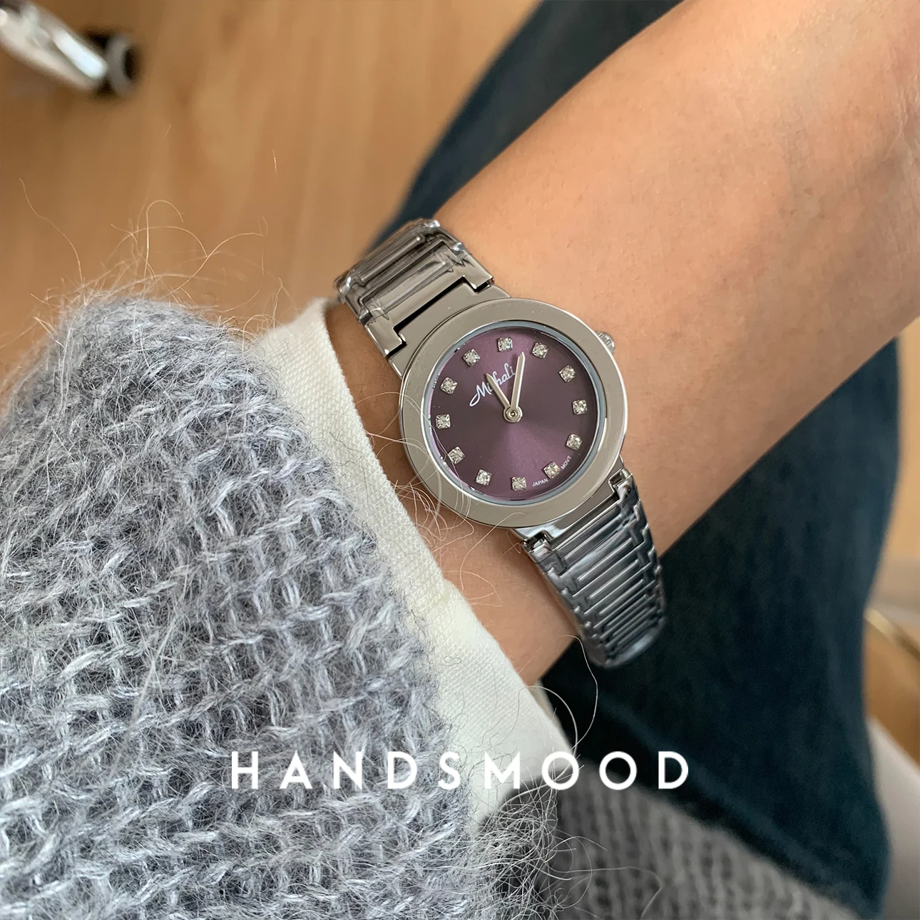 ساعة أصلية للسيدات باللون الأرجواني، ساعة بسلسلة صغيرة مستديرة، ساعة كوارتز عصرية فاخرة تناسب الجميع، ذات جودة عالية #3