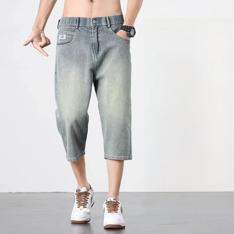 

Summer New Sle Starry Night Pattern 7/8 Length Jeans Men's Casual Loose Straight Leg Thin Denim orts Youth Trend
