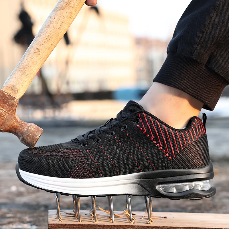 

Air Cushion Work Safety Shoes Men Construction Shoes Breathable Lightweight Work Sneakers Anti-Smash Steel Toe Safety Boots