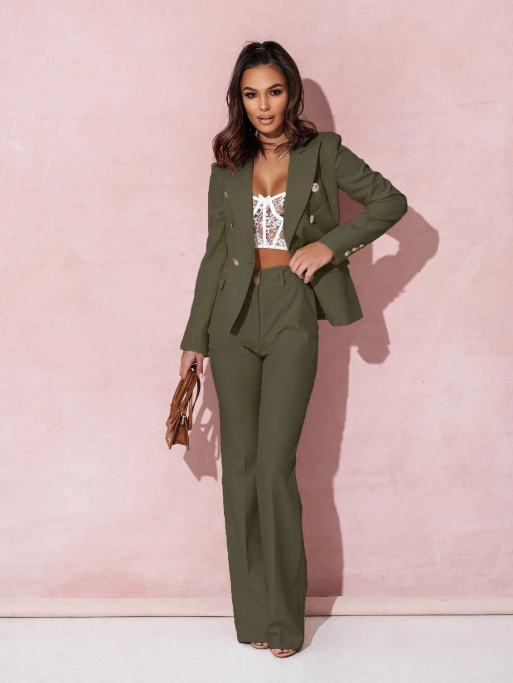 Hot sale 2 Piece Pant Suits for Women Cropped Blazer Jackets and High Waisted Straight Leg Pants Sets Business Casual Outfits