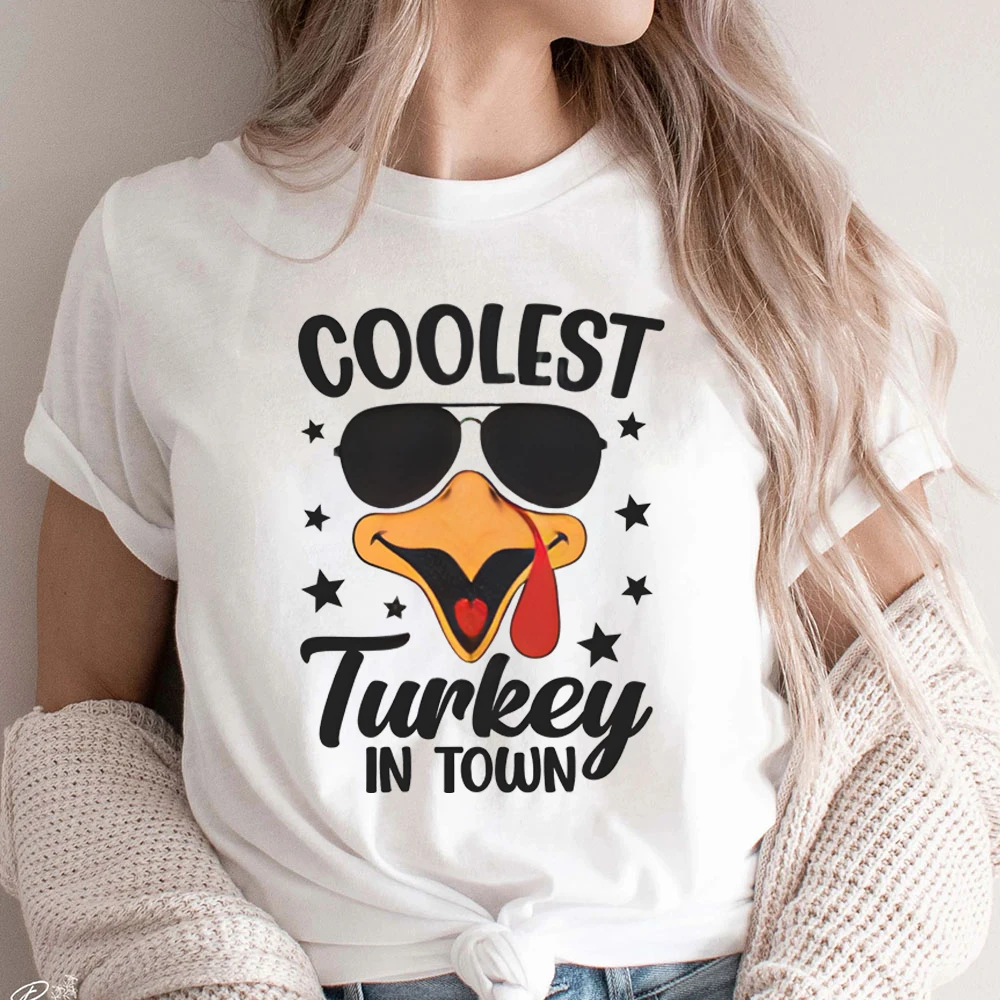 Coolest Turkey in Town Women's Clothing Funny Thanksgiving T-shirt's Thanksgiving Family Matching Women's Clothing Fall T-shirts