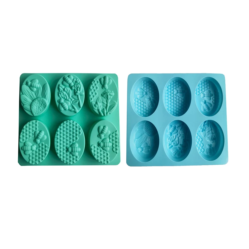 Healthy Materials Honey Bee Silicone Soap Mold Silicone 6 Mold Handmade Molds Soap Making Oval 3D Forms DIY Craft Soap