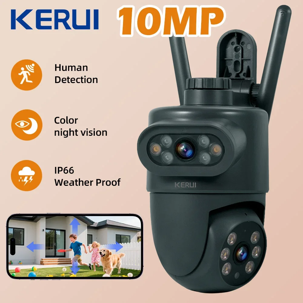 KERUI Outdoor 10MP 5K HD Dual Lens WiFi IP Camera Tuya Smart PTZ Wireless Home Security CCTV Video Surveillance Human Detection