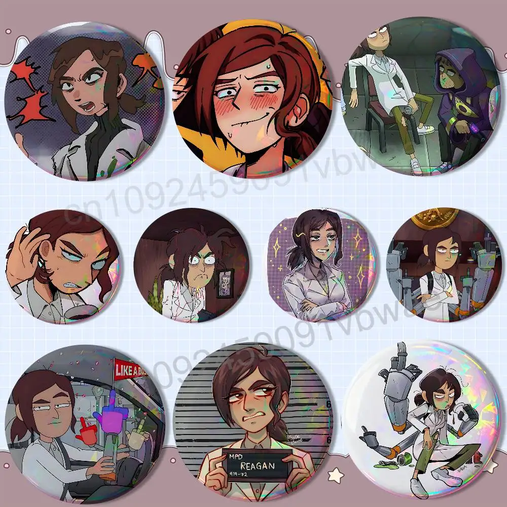 

Genius Reagan Ridley Inside Job Laser reflective round badges pins bag clothing decorations collectibles gifts for friends