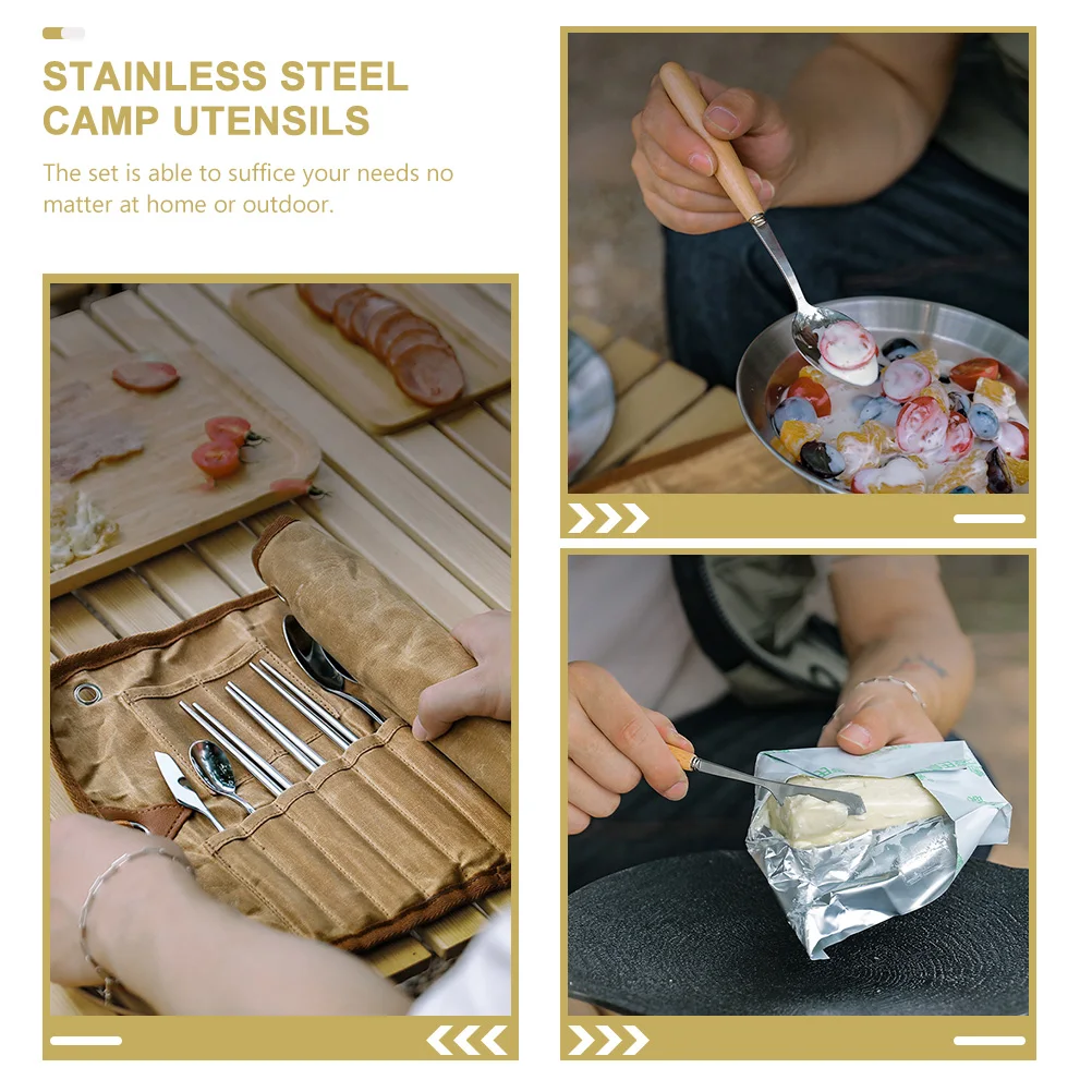 

Cooking Stainless Steel Cutlery Set Camping Utensils Multifunction Tableware Travel