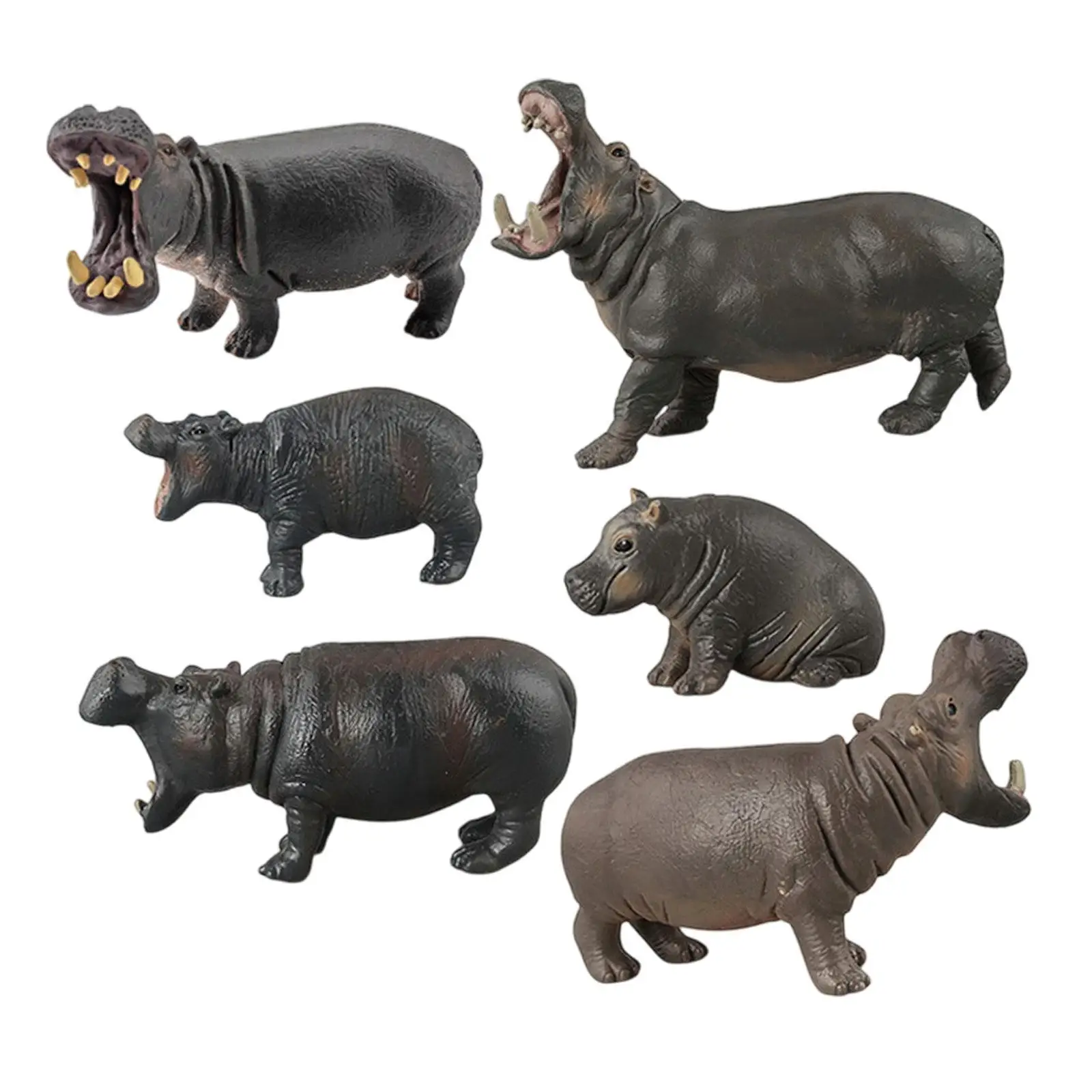 6x figuras de hipopótamo, juego de animales de simulación, recuerdo de fiesta, estatua de estatuilla de animales para niños, niños, niñas, regalo de vacaciones