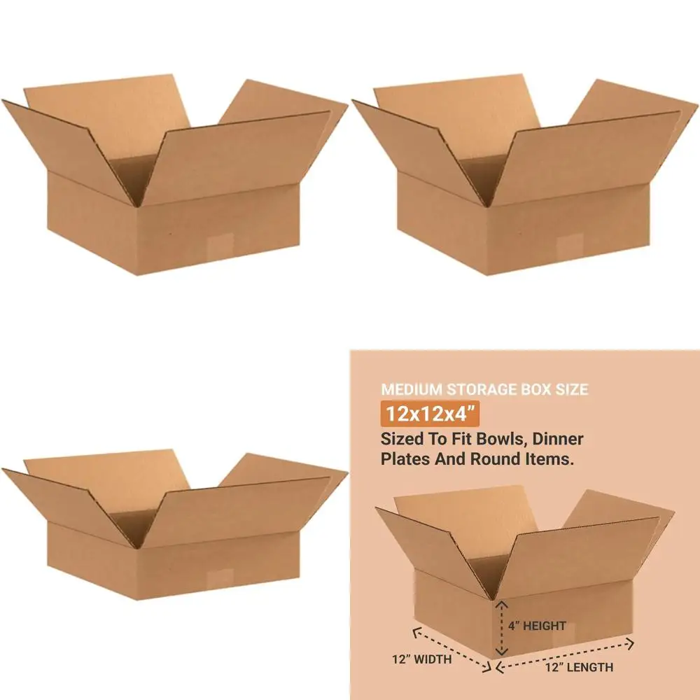

12 x 12 x 4 Corrugated Cardboard Boxes - Set of 25 for Shipping, Packing, and Moving