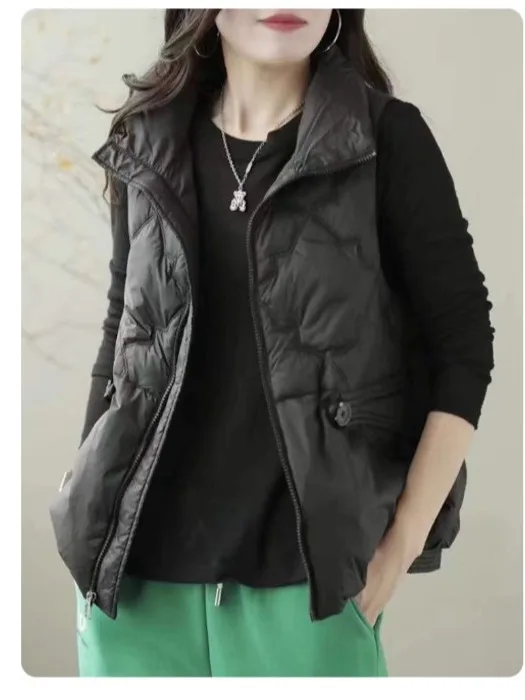 

Faionable Winter Outerwear Women's down Cotton Vest Large Size Mid-Aged And ly Outer Jaet Thiened Zipper Closure