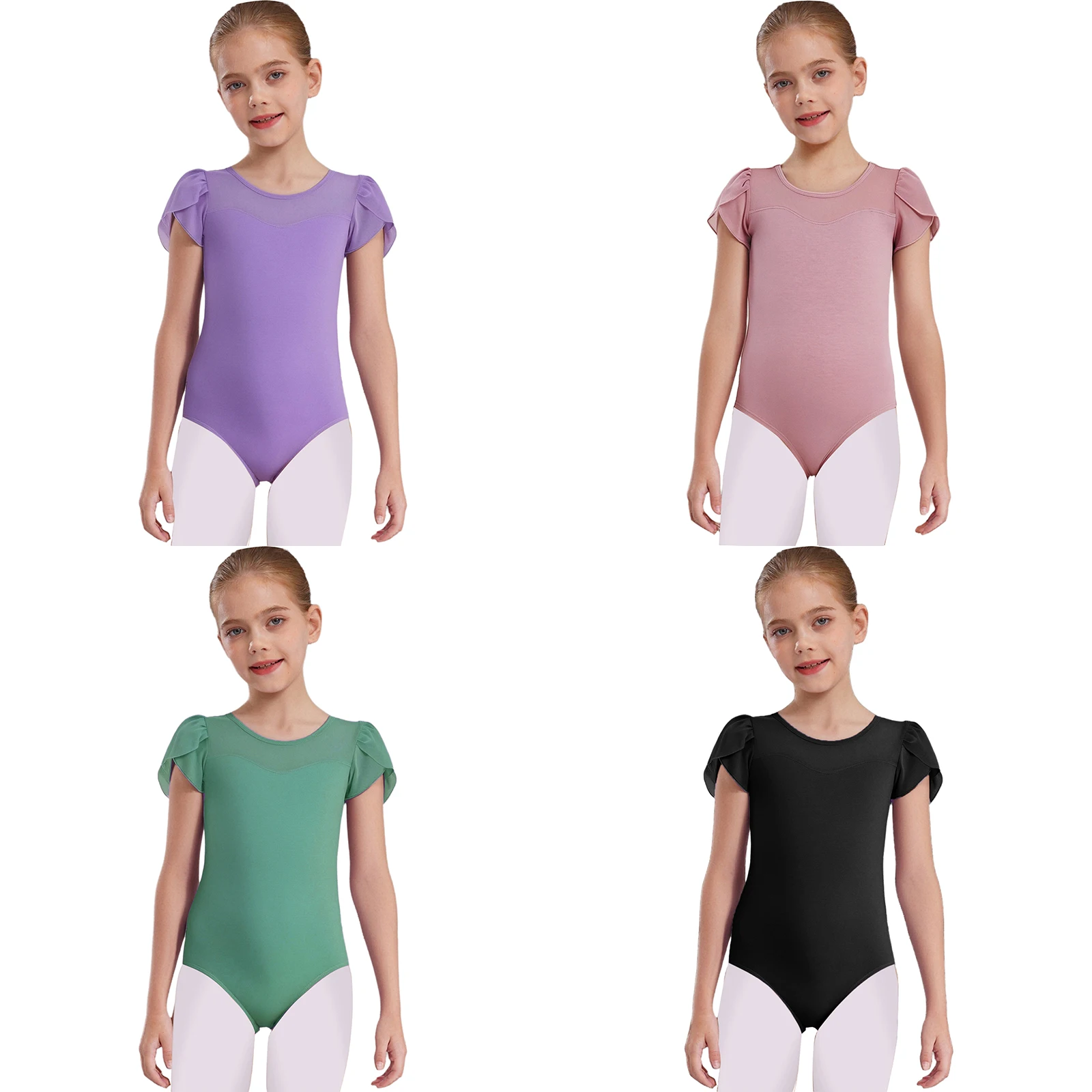 Dziecięce Dziewczęce Trykoty Baletowe Gimnastyczne Akrobatyczne Łyżwiarstwo Figurowe Kostiumy Występne Nastolatki Siateczkowe Body Treningowe
