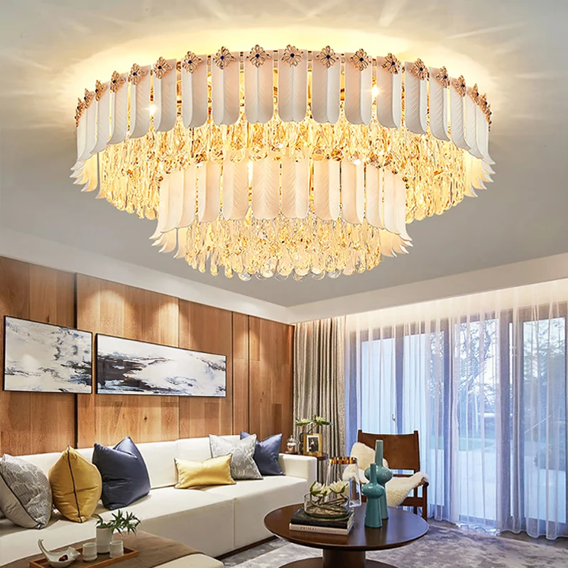 Ceramic LED Crystal Ceiling Lights for Living Room Plafonnier Lustre Luz Remote Control Ceiling Lamp Luxury Home Decor Lighting