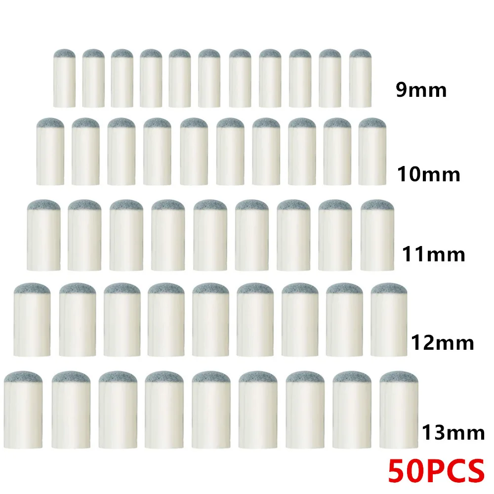 50pcs Plastic Grey Cue 9/10/11/12/13mm Billiards Cue Tips Pool Cue Stick Billiard Snooker Accessories