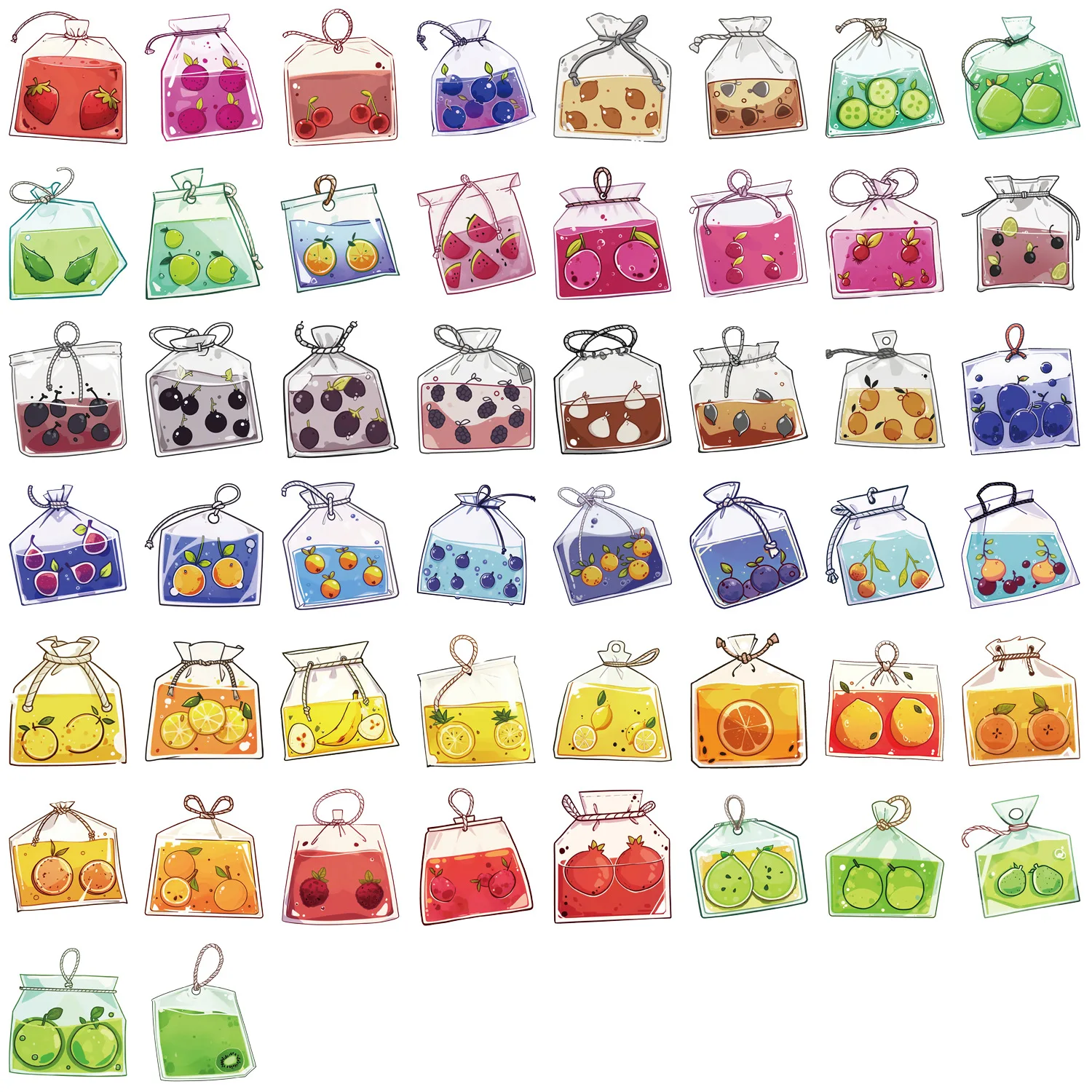 

50PCS Fruit Tea Bag Graffiti Style PET Material Decorative Laptop Guitar Water Cup Waterproof Sticker Kids Toy