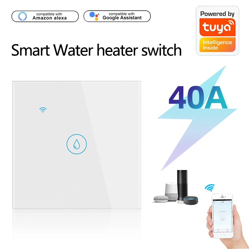 

Tuya WIFI Water Heater 20A/40A Switch Timing Function Boiler Switches EU Standard Voice Control With Alexa Google Home