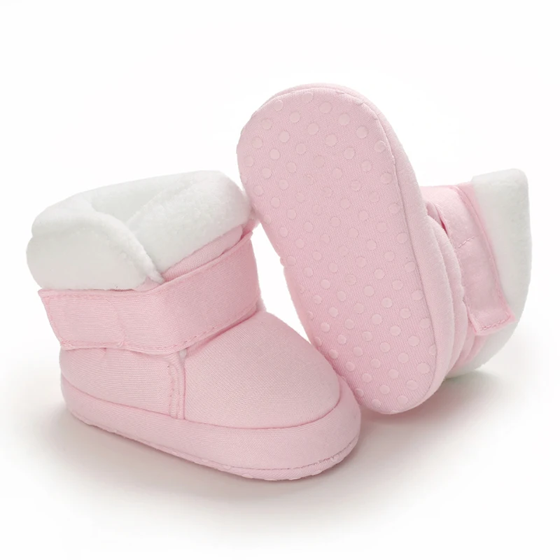 Winter baby girl's thick snow boots with plush cute pink furry cotton shoes warm non slip comfortable baby walking shoes