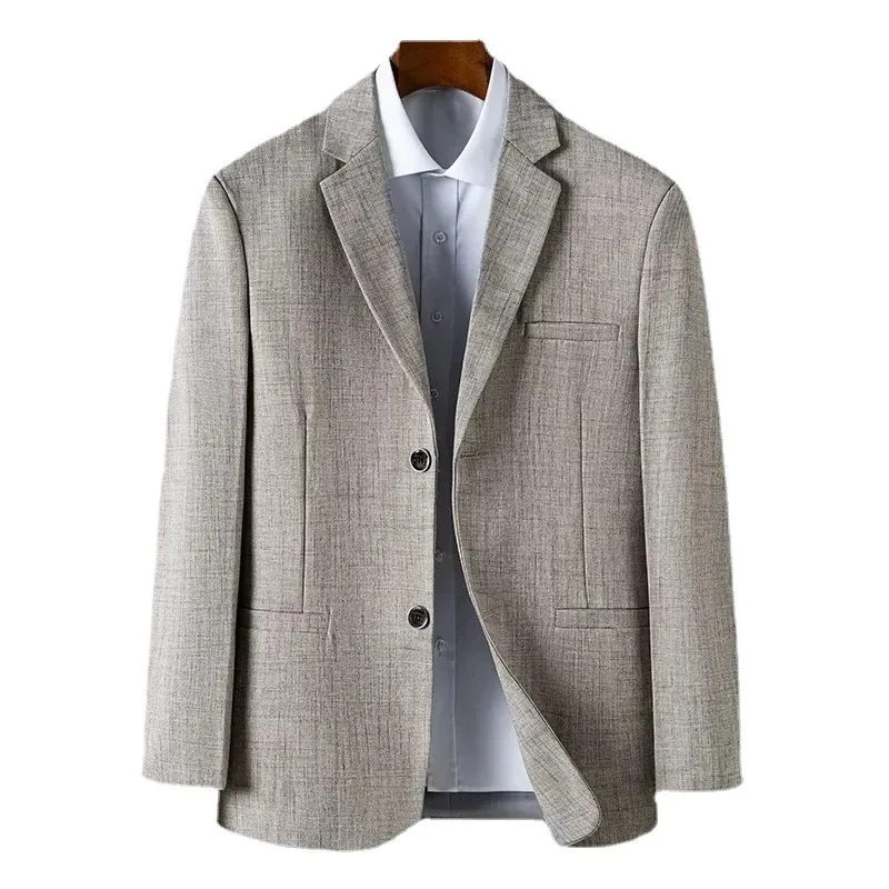 

Spring Autumn Men's Blazer Thin Section Slim Fit Plaid Jacquard Casual Suit Jacket Gray Blue Beige Coat Costume Homme