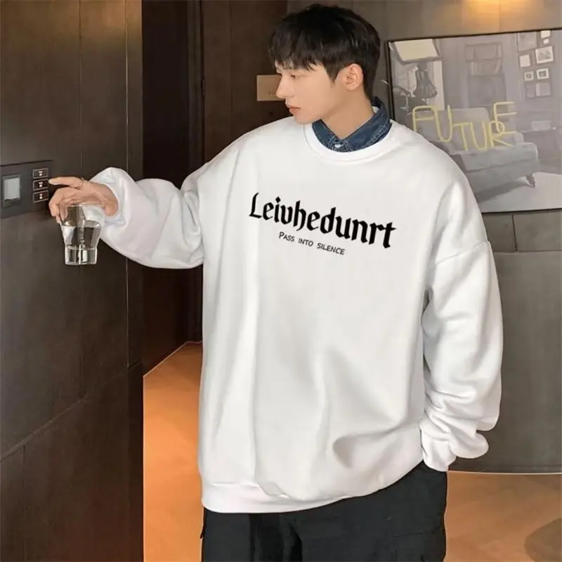 Korean Man Clothing Unisex Embroidery letters Retro Print Loose Sweatshirt Hip Hop Pullovers 2023 NewAutumn Winter O-Neck Basic