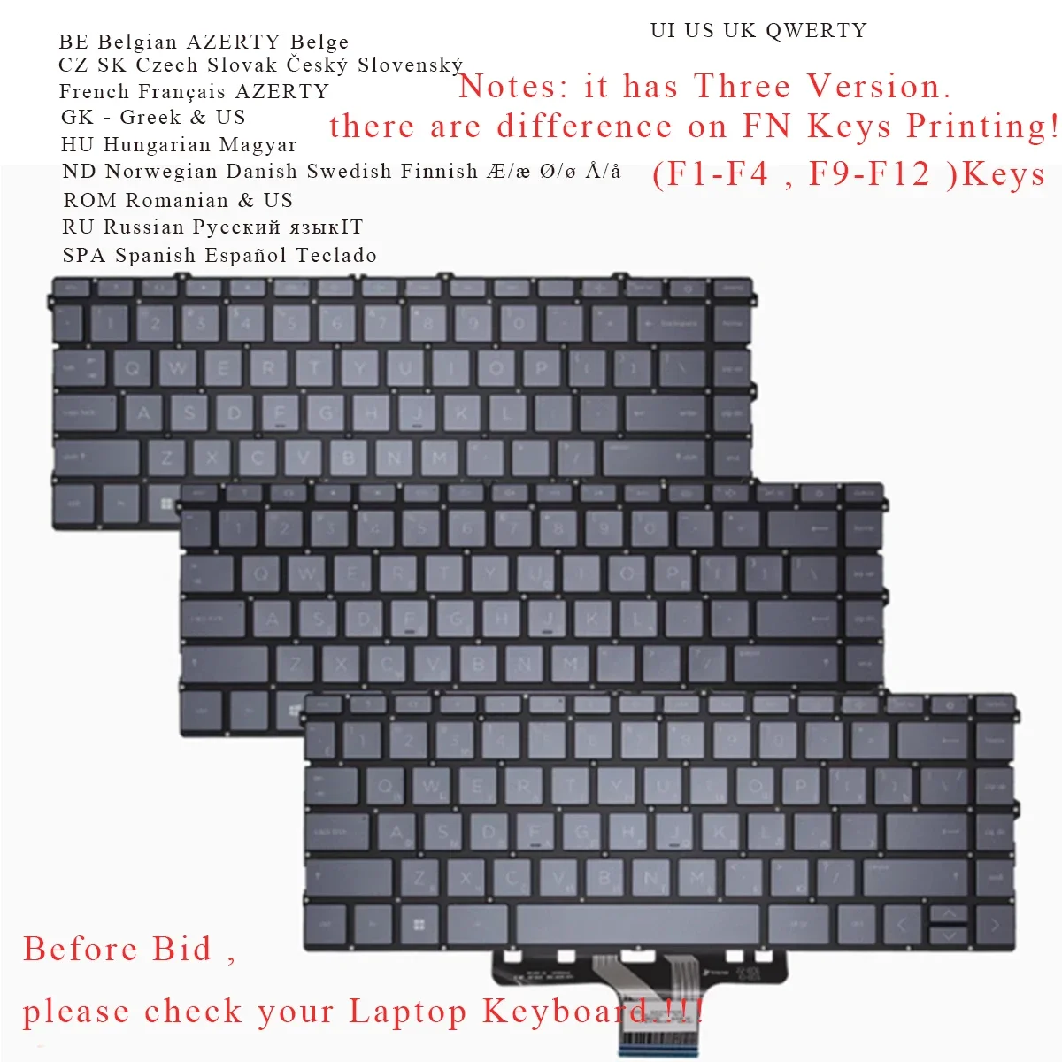 New BE CS FR GK HU ND RU SP UI US Keyboard for HP Pavilion 14-dw 14-dw0000 14-dv 14-dv0000 14-ec 14-ec0000 Blue BACKLIT No Frame
