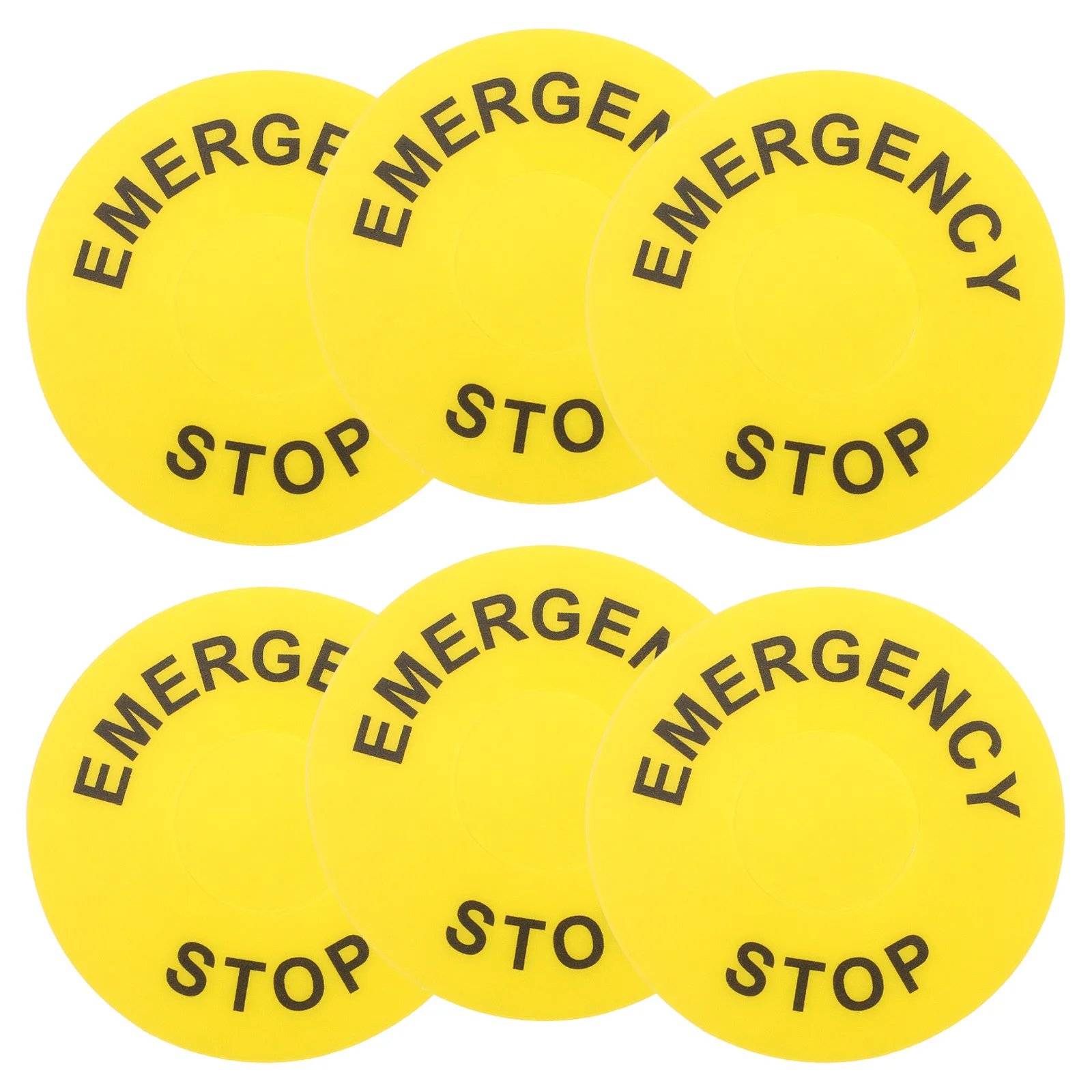 

6pcs Emergency Stop Button Label Yellow Self Adhesive Safety Decal For Industrial Machinery Durable Pvc Quick Install Push