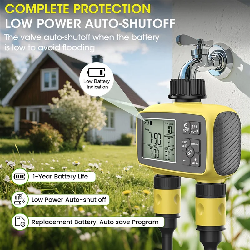 

【Limited Time Offer】Intelligent Watering Controller Dual-Zone Water Timer Control System Automatic Outdoor Flower Watering Valve