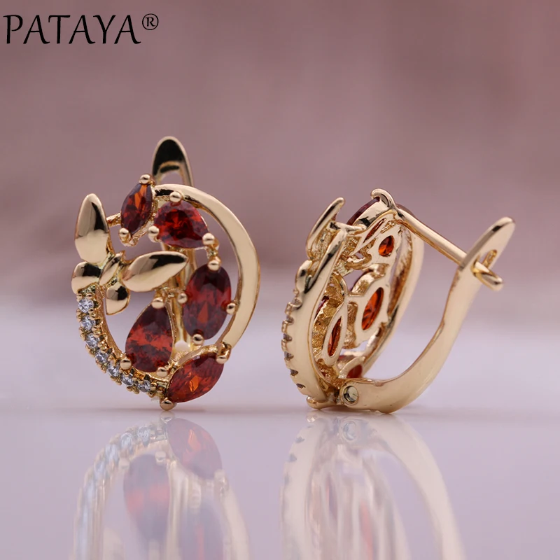 PATAYA New Design Water Drop Natural Zircon Earrings 585 Rose Gold Color Fashion Women Jewelry Butterfly Colorful Earrings