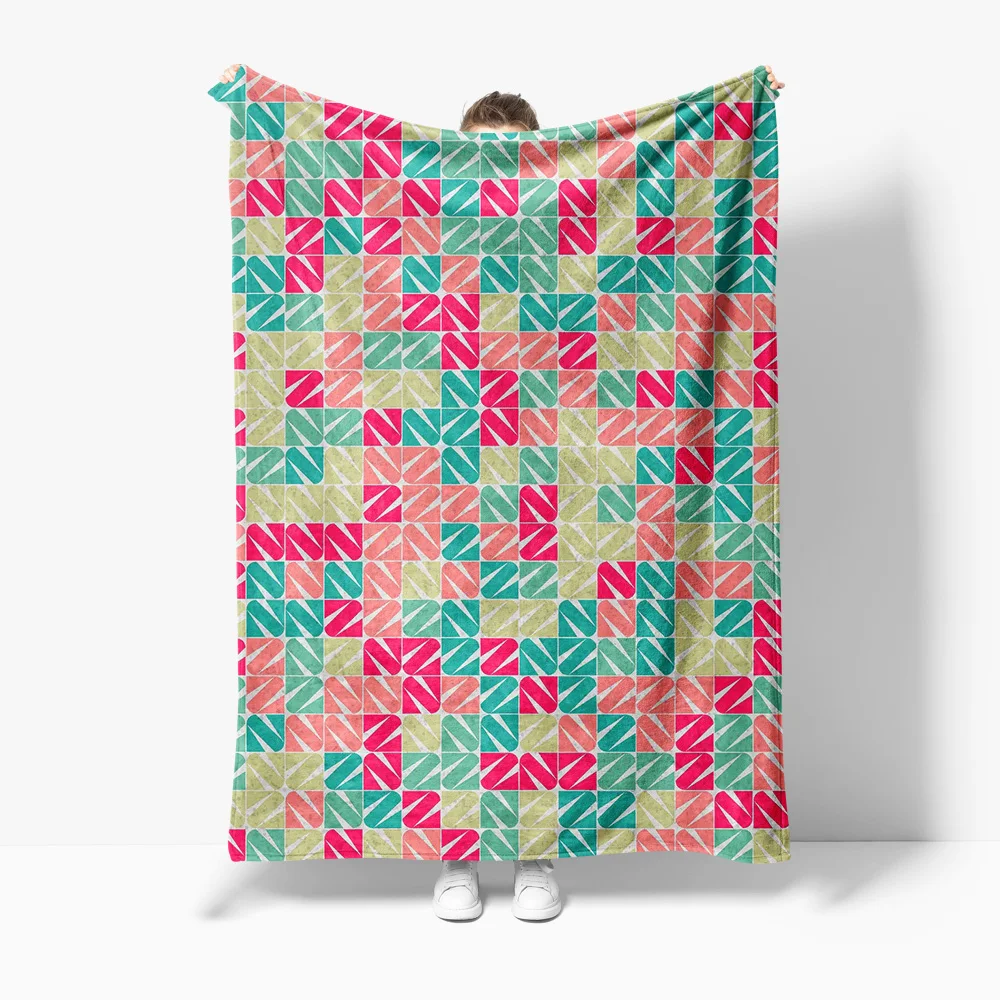 

Patchwork Geometric Quilted Throw Blanket Sofa Bed Cover Decorative Bedspread Cushions for Living Room Bedroom