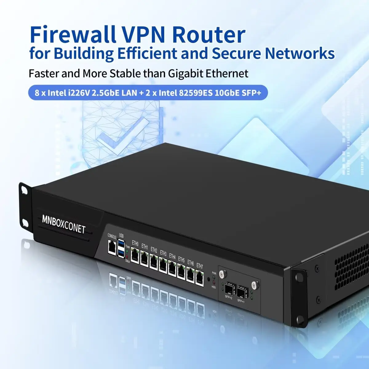MNBOXCONET 1U Server per montaggio su rack Apparecchio per router firewall da 19 pollici i7-7700, Apparecchio di rete 2 x 10 GBE 8 x i226V Gigabit Ethernet