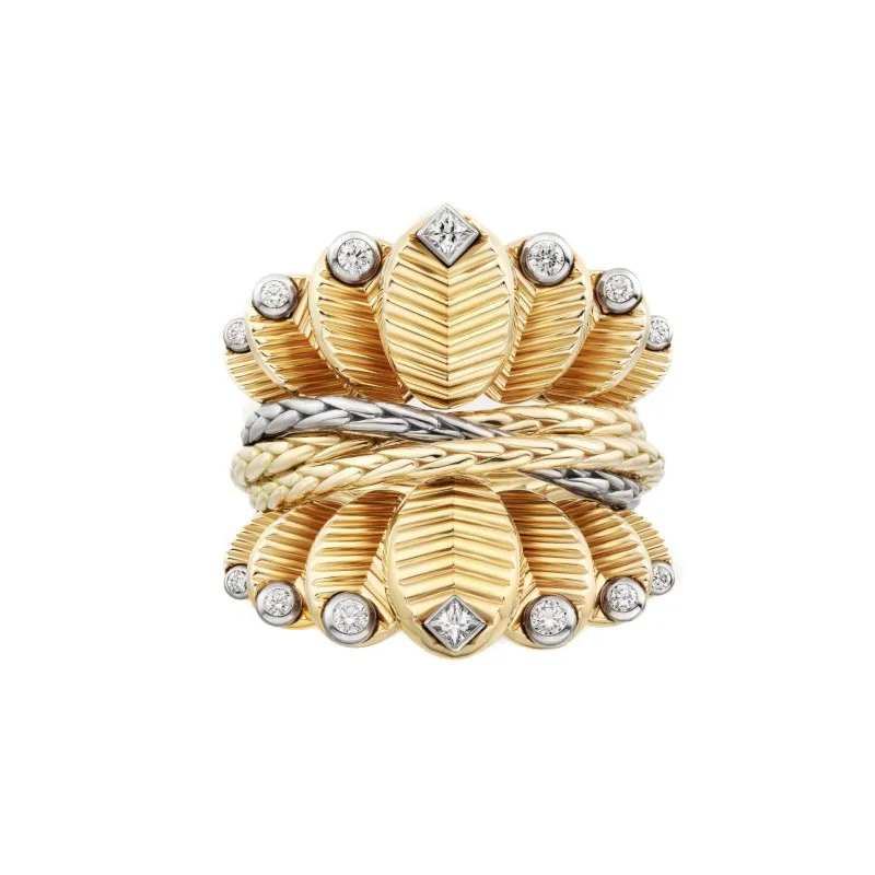 

ZOCA 925 Sterling Silver High Carbon Diamond Double Row Coffee Bean Ring for Party