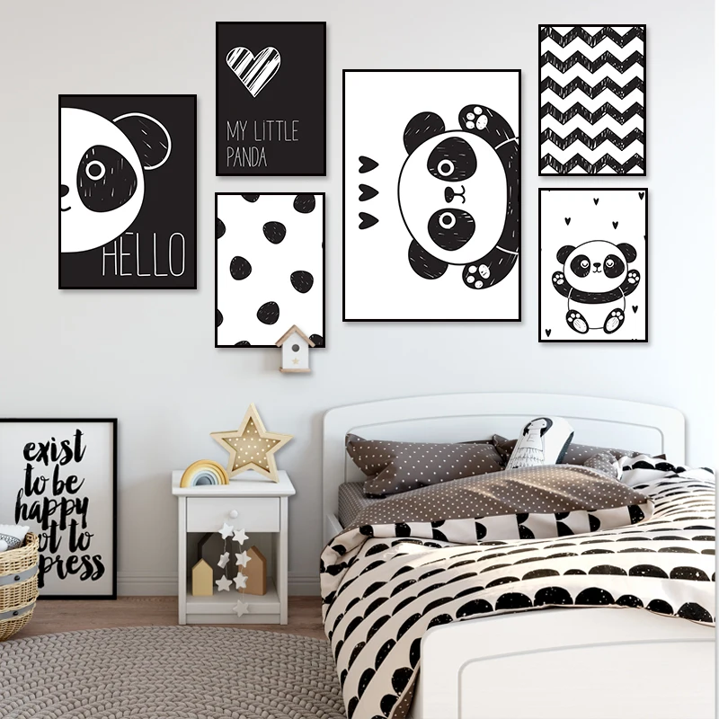 

Panda Posters for Wall Kids Canvas Art Print Minimalist Black and White Paintings Baby Room Nursery Decorative Pictures Bedroom