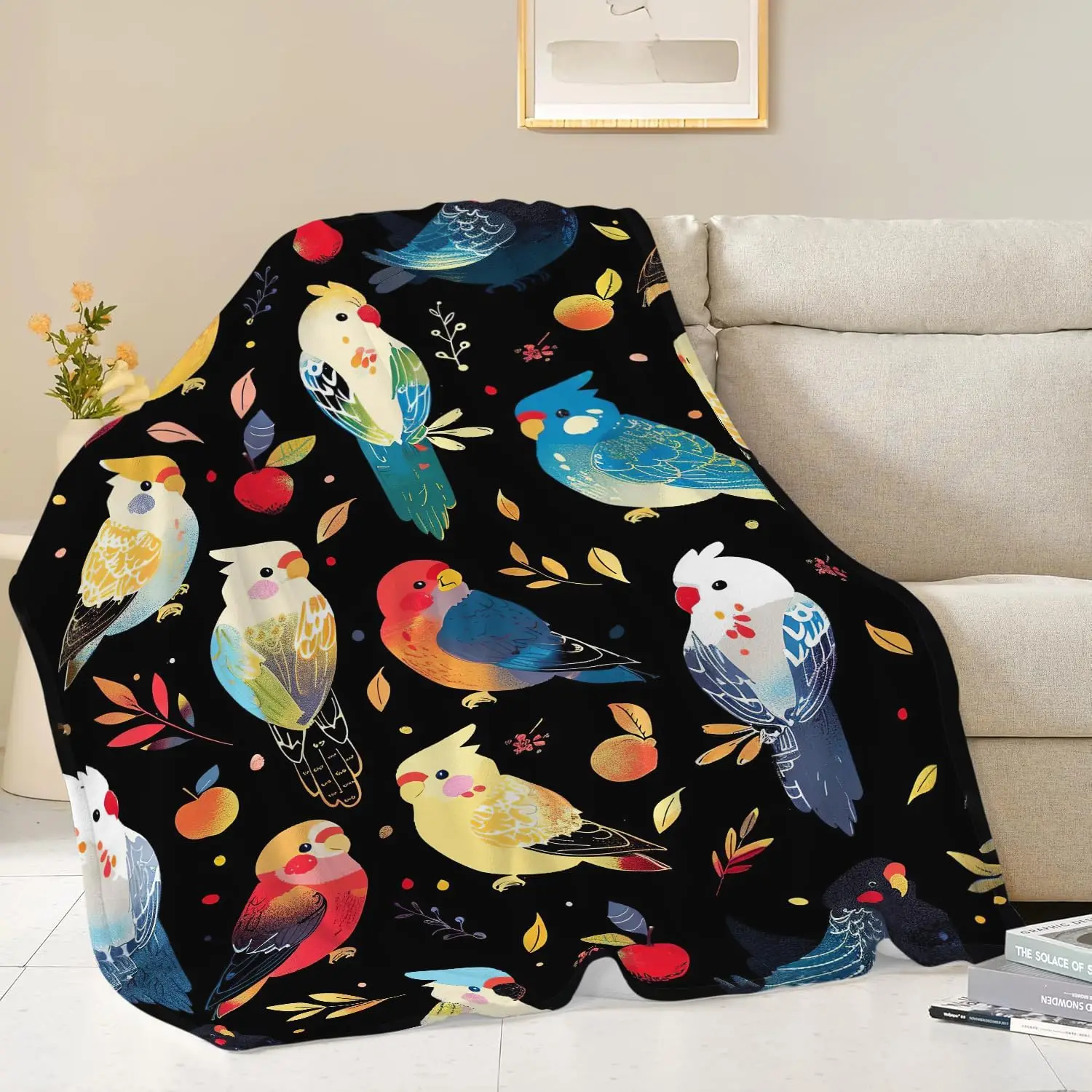 Colorful Cockatoo Bird Pattern Throw Blanket Vibrant Animal Design for Living Room Decor Gift for Her BirdLoverGift