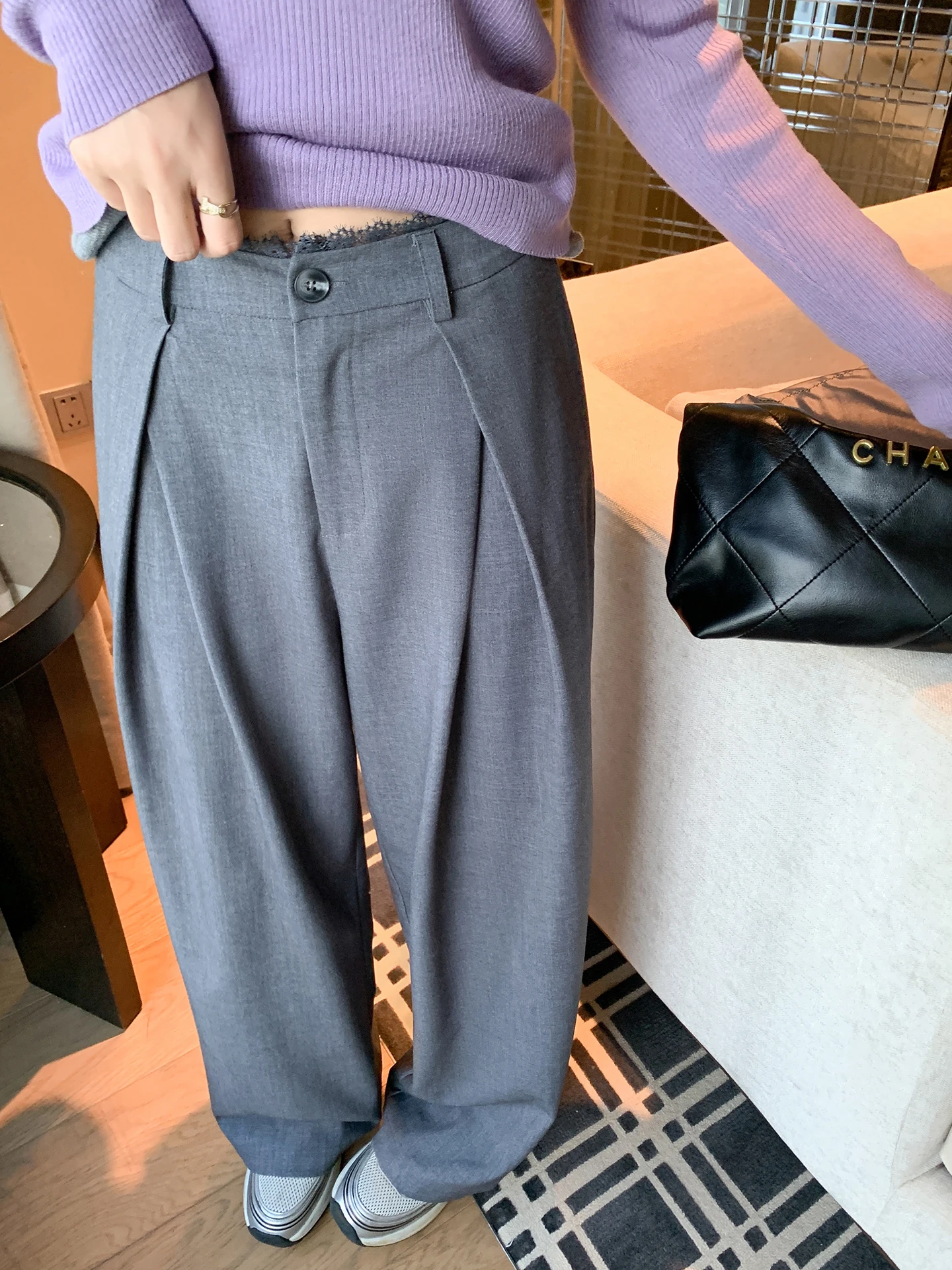 

Zeng Xiao Salt, корейские широкие брюки с высокой талией, женские осенние 2023, новые свободные драпированные прямые длинные брюки