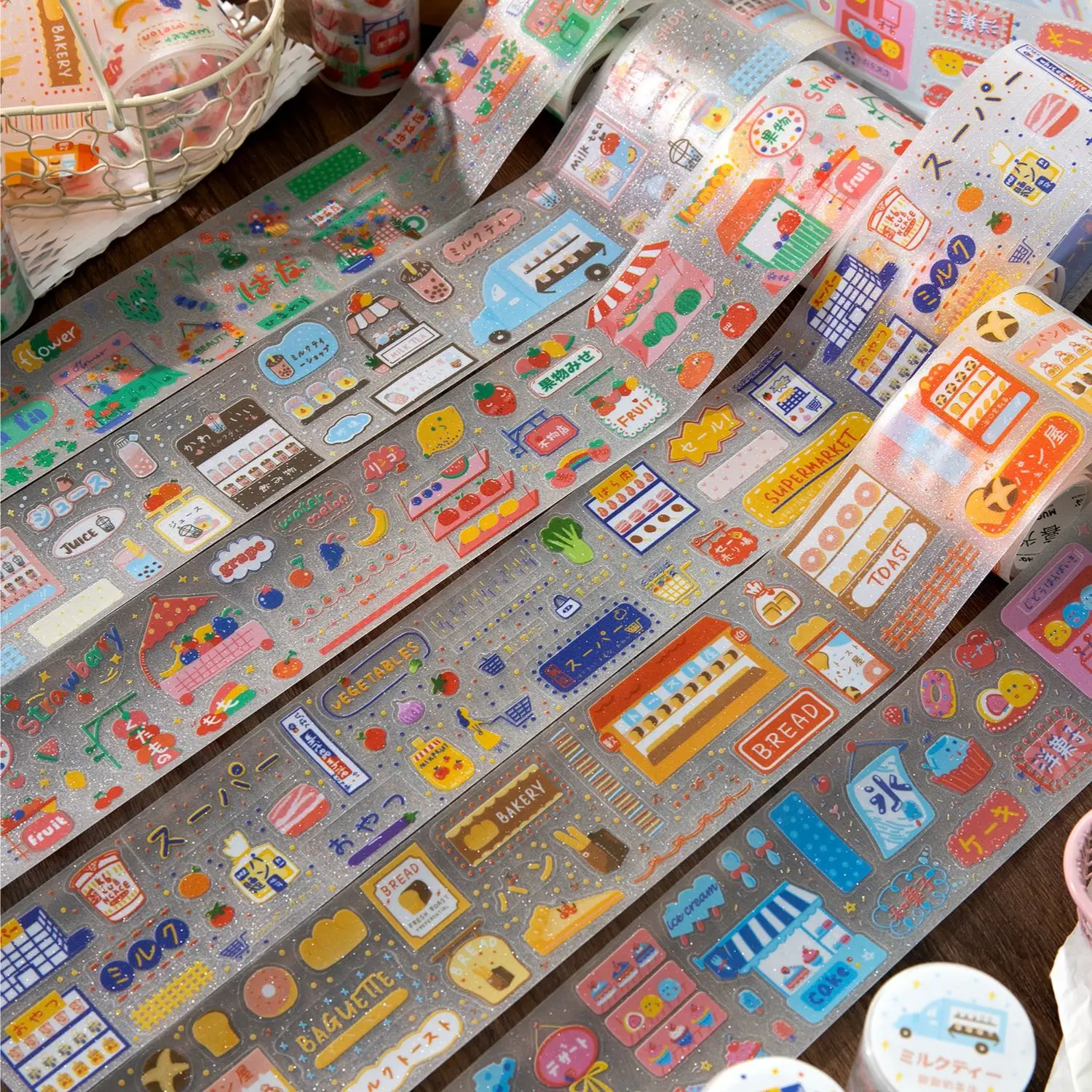 Shopping Party Kawaii Glitter Sand PET Cut Washi Tape 6 Styles Decorative Tape for Girls Teens Guka Art Craft Party Favors Gifts - view 2