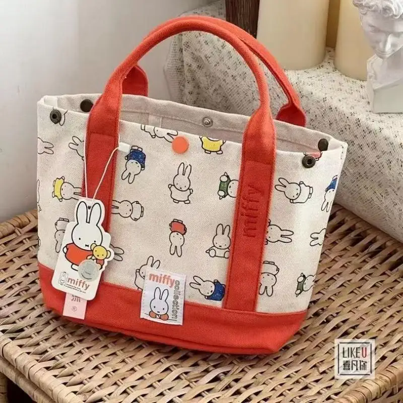 Nuova borsa di tela ricamata Miffy Borsa da esterno per ragazze Kawaii Borsa Bento Borsa a tracolla per studenti di grande capacità Borsa per la spesa