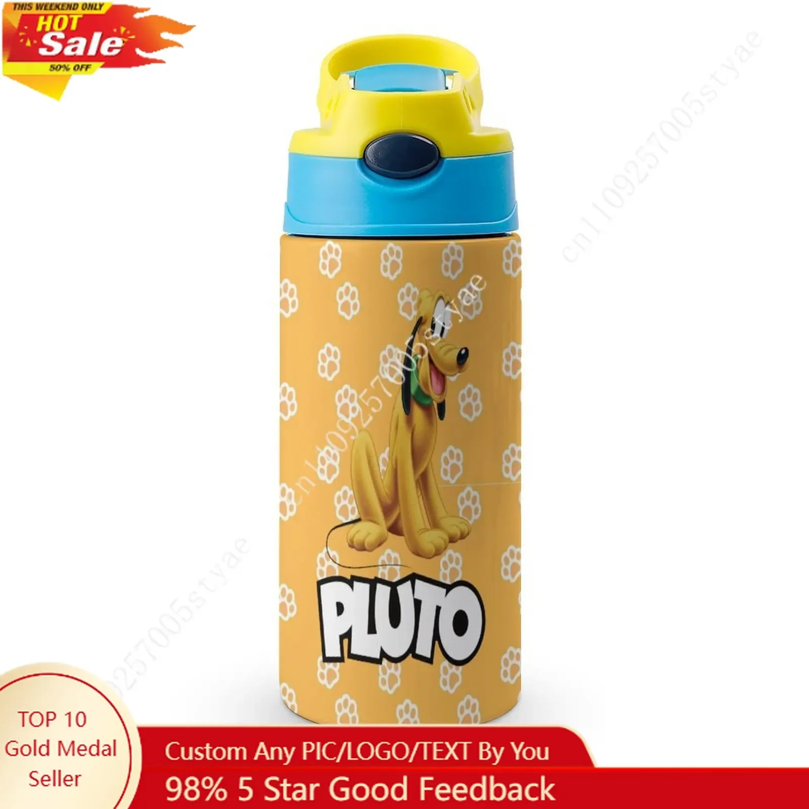 

Pluto Insulated Bottle Disney Cartoon Custom Your Photo Logo Text DIY Design Birthday Holiday Gift Thermos Bottle