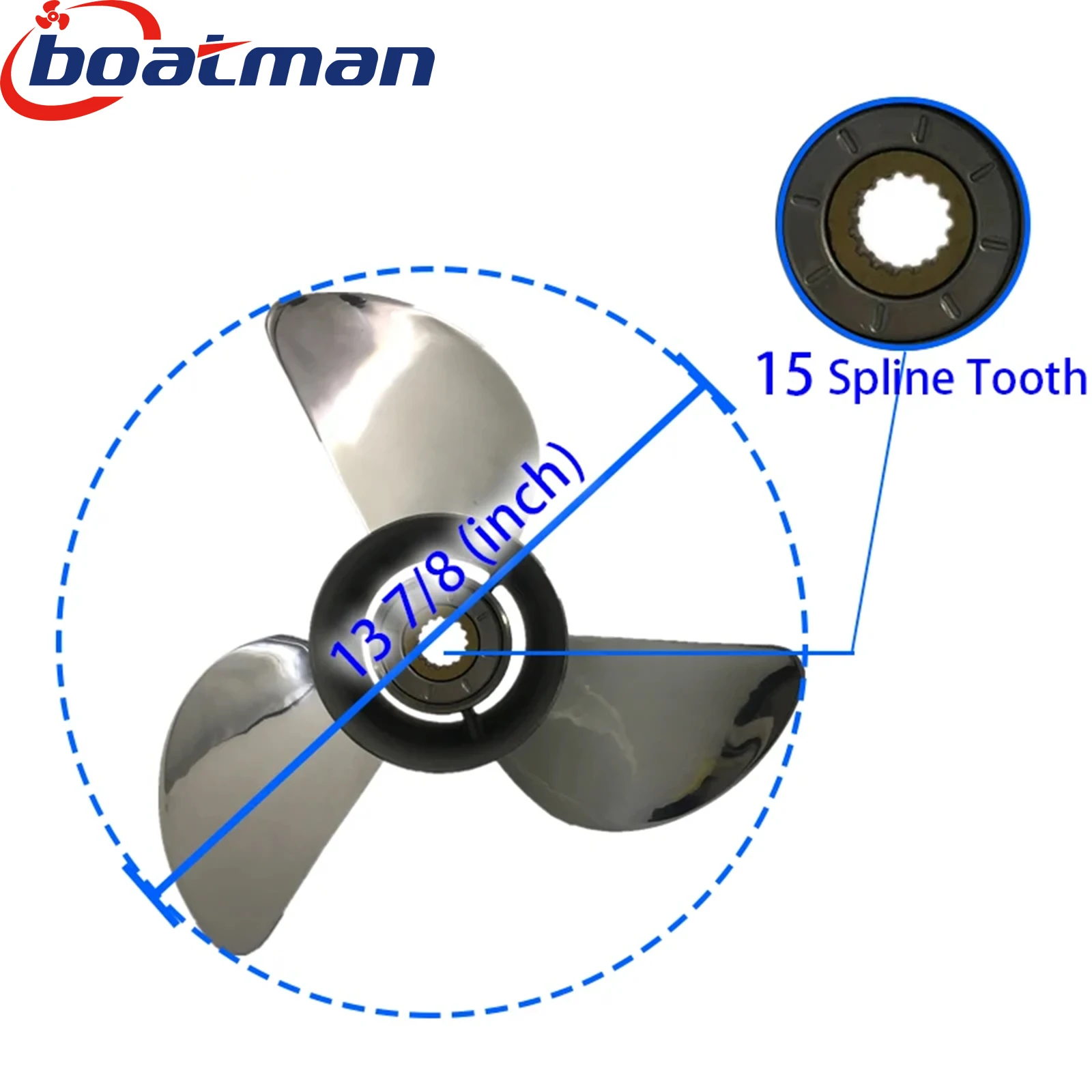 Boat Propeller 13 7/8x19 For Honda Outboard Engines BF 90HP BF 115HP 3 Blades Stainless Steel 15 Spline Tooth RH 58133-ZW1-A19HR