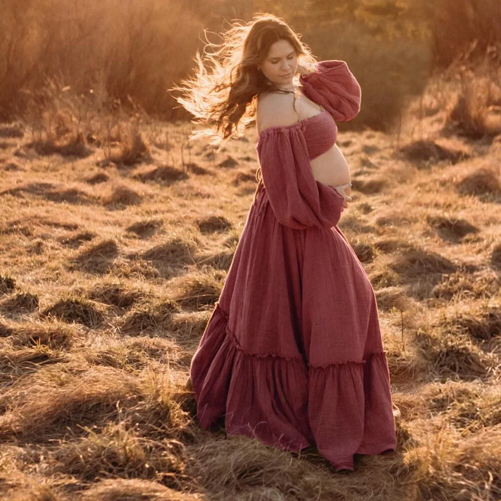 Elegantes Umstandskleid für Fotoshootings, Spitzenstickerei, Chiffon-Schwangerschaftskleid mit Umstandskleid für schwangere Frauen