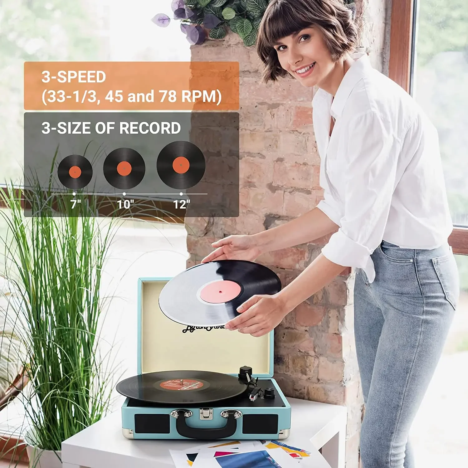 New Audio Sound CD Player Usb Sd Lp Record Aux Input Radio Cassette Pc Link Rec 3 Speed Record Turntable Vinyl Record Player - view 5