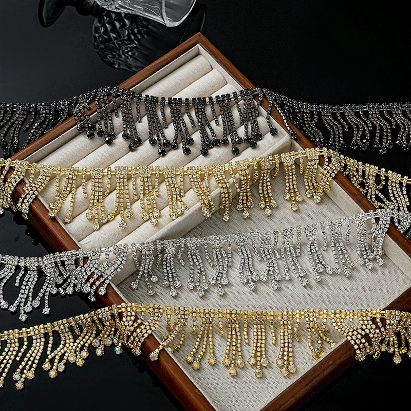 1 Yard Tassel Rhinestone Chain Fringe Crystal Trim Silver Bling Diamond Band For Wedding Dress DIY Sewing Accessory