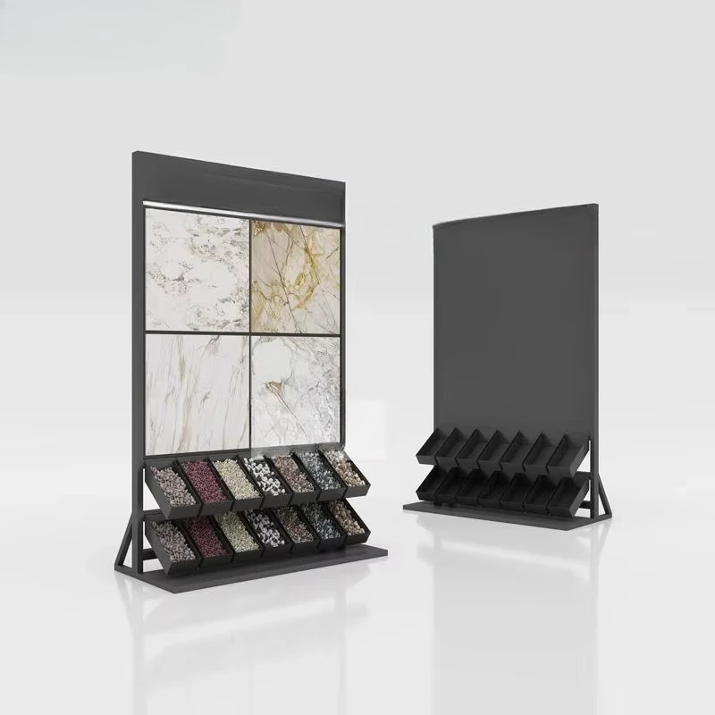 &c Customize Multi-Function Mineral Tile Punching Wall Rack Plate Tumbled Stones  Rocks Display Combination Cabinet for Showroom