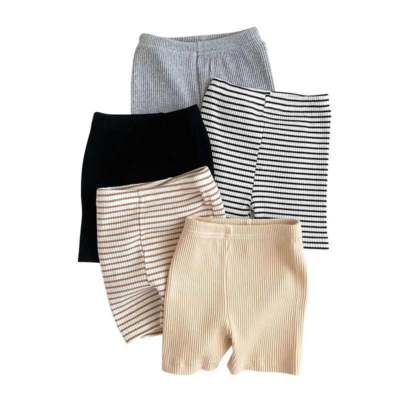 2024 Baby Girls Shorts Ribbed Elastic Striped Trousers Pants Fashion Kids Casual Infant Clothing Korean Style Toddler Short 0-2Y