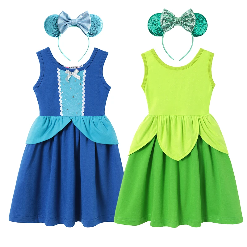 Summer Pastoral Style Children Dresses Girl Princess Cinderella Fairy Dress Up Birthday Party Cotton Sleeveless Casual Clothes