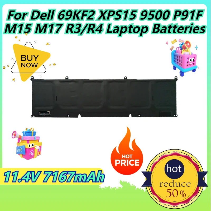 

11.4V 7167mAh For Dell 69KF2 XPS15 9500 P91F M15 M17 R3/R4 Laptop Batteries