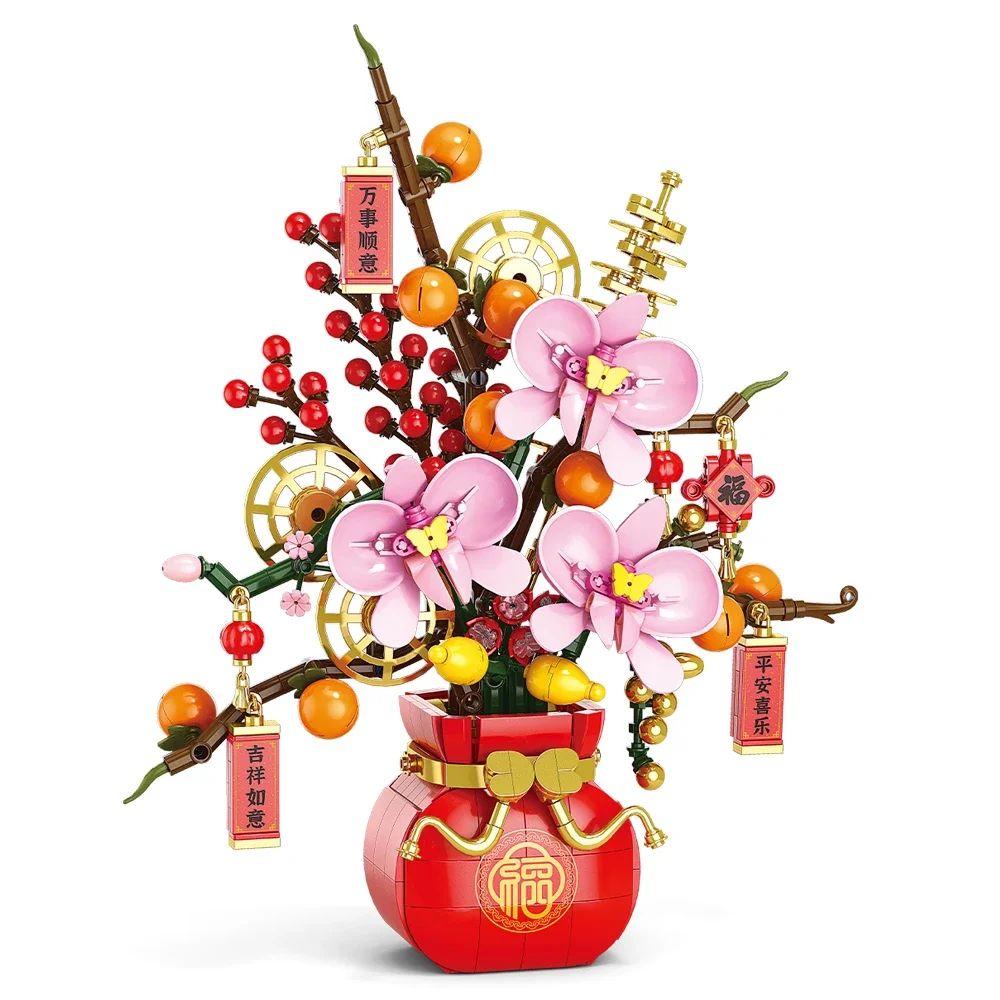 City Creativity Flower Bouquet Plum Blossom Bonsai Potted Plant Building Blocks Model Home Decoration Toy For Kids Gift﻿ view 3